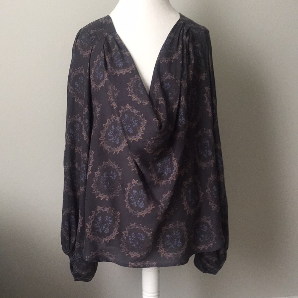 Free People Draped Neck Blouson Sleeve Blouse